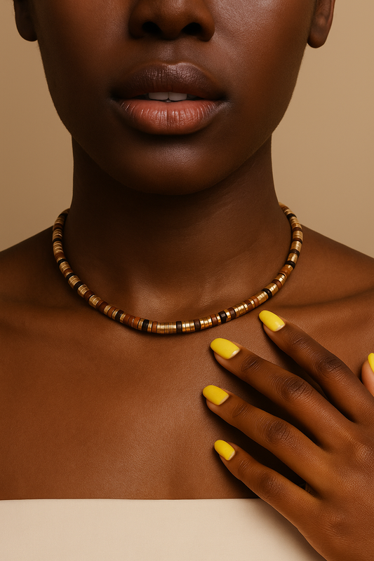 Eona Brown Beaded Necklace & Bracelet Set Gold & Brown Beads