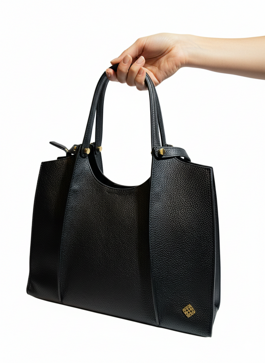 Female Clara Black Handbag a structured, elegant everyday tote made from premium textured vegan leather