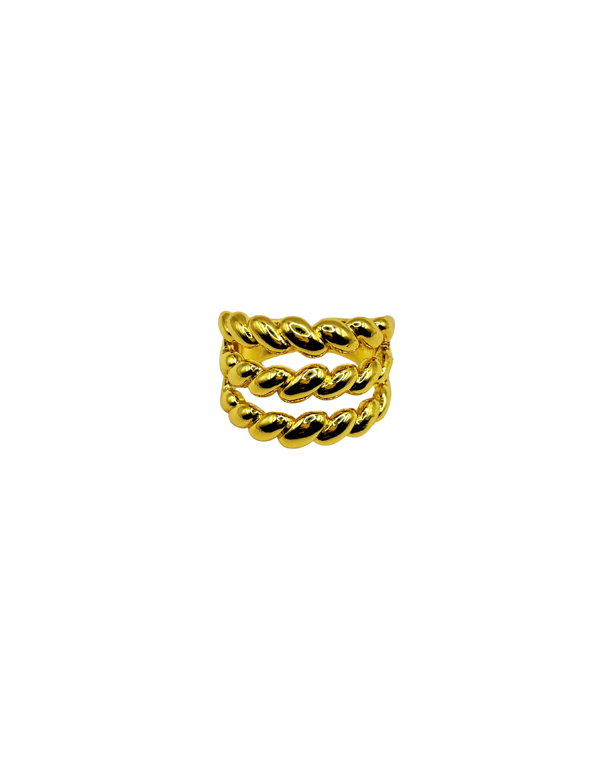 Goldtwisted ring on a white background