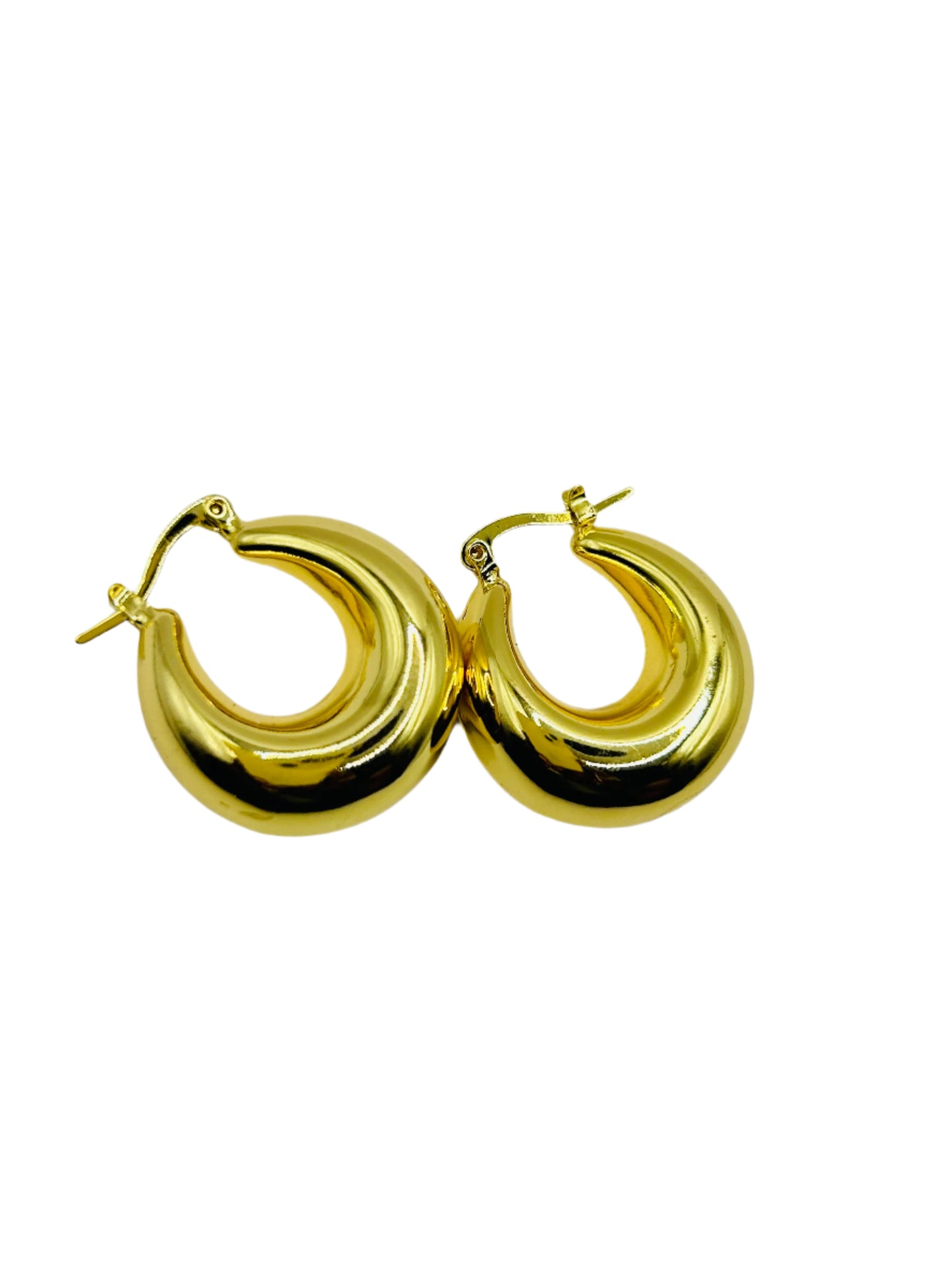 Luna Earring Gold hoop earrings on a light gray background