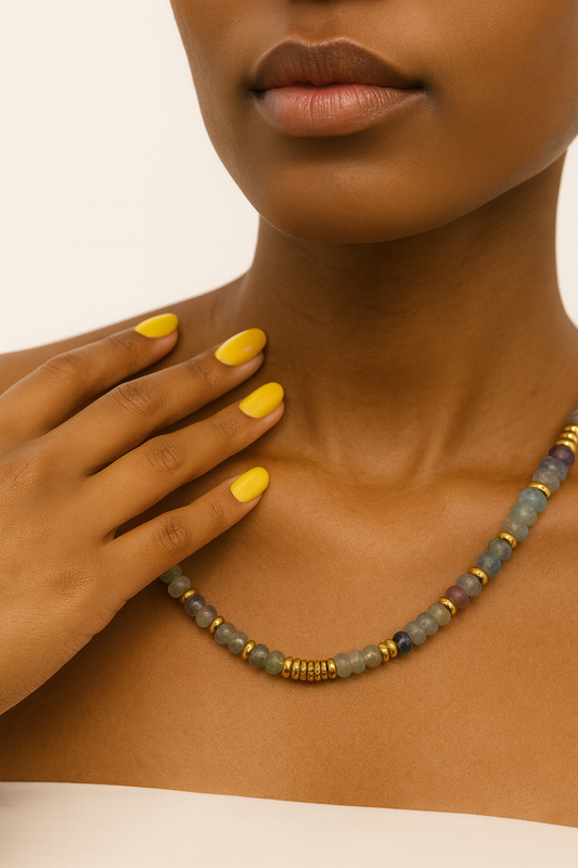 Petra Gemstone Necklace & Bracelet Set Natural Multi-Stone Beaded Jewelry with Gold Accents