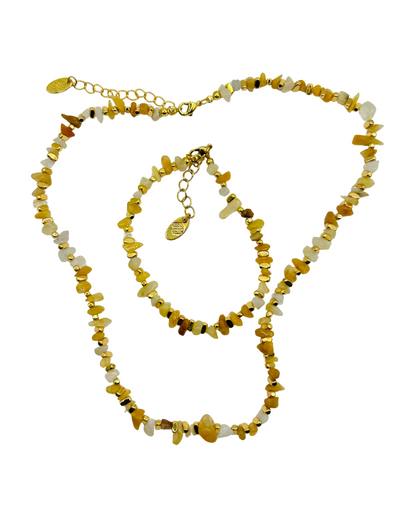 Set of beaded necklaces on a white background